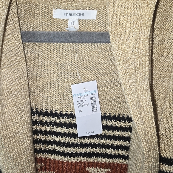 Maurices Long Sleeve Aztec Sweater Cardigan, Womens 3X Fringe NWT - Picture 3 of 10